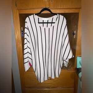 Chelsea & Theodore Cream Oversized Top with Black Vertical Stripes